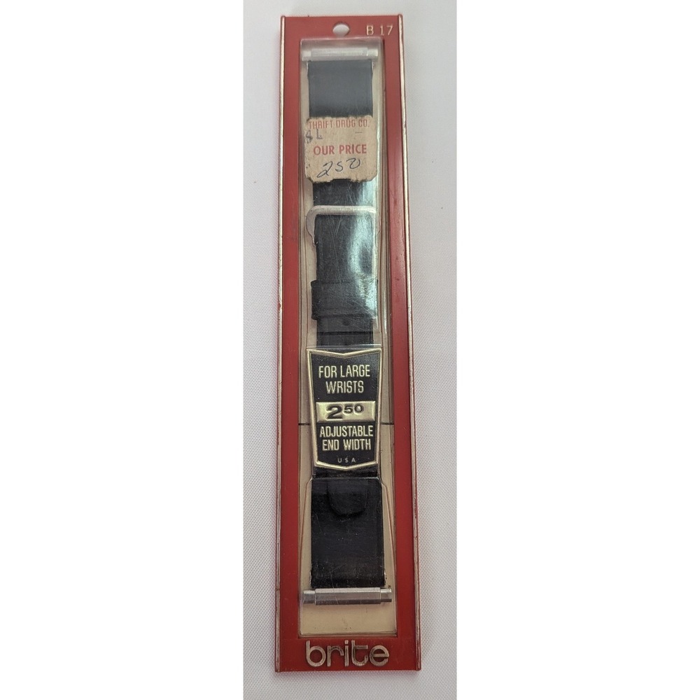 Brite Watch Band Unisex Large Black New Vintage Adjustable End Width USA B17